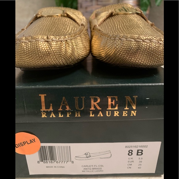 NIB Lauren Ralph Lauren Carley Antique Brass Metallic Embossed Lizard Design - Picture 5 of 10